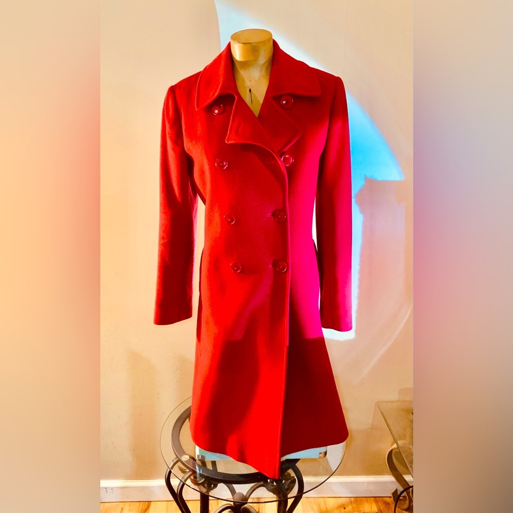 Women’s L.L. Collezioni Italia Red Wool Cashmere Blend Double Breasted Coat